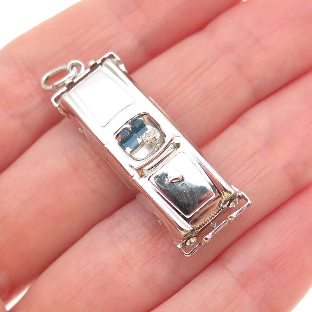 AE Art's Elegance 925 Sterling Vintage Enamel Convertible Car Movable 3D Pendant